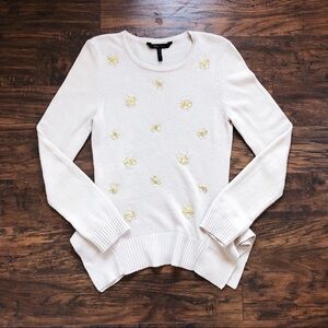 BCBGMaxAzria • Loretta beaded pullover sweater embellished jewel cream ecru